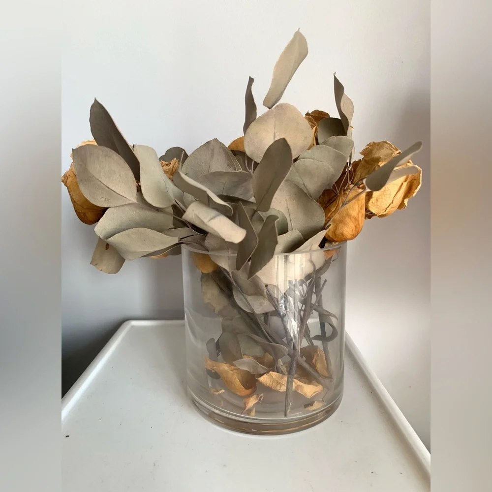 Set Clear Glass Vase + Dry Floral Decor